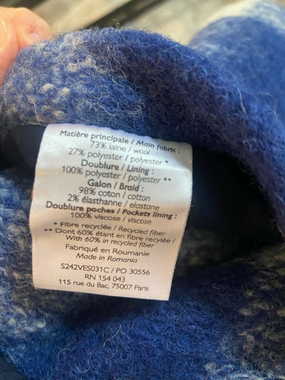 Sézane Farel Reversible Wool Plaid Jacket Blue White Sherpa Size 36 Small NWT - Picture 7 of 9